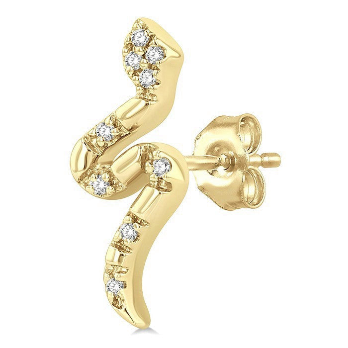 1/20 Ctw Petite Snake Round Cut Diamond Fashion Stud Earrings in 10K Yellow Gold