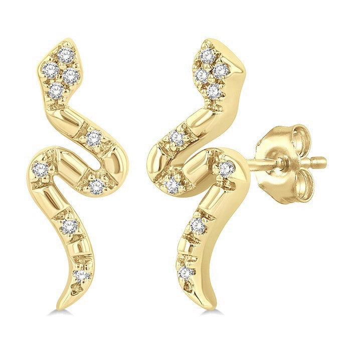 1/20 Ctw Petite Snake Round Cut Diamond Fashion Stud Earrings in 10K Yellow Gold