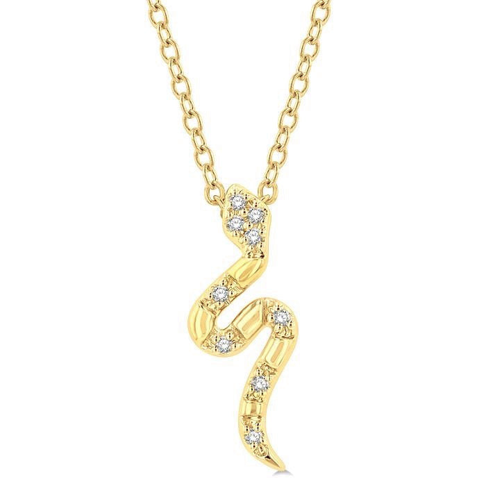 1/20 Ctw Snake Petite Round Cut Diamond Fashion Pendant With Chain in 10K Yellow Gold