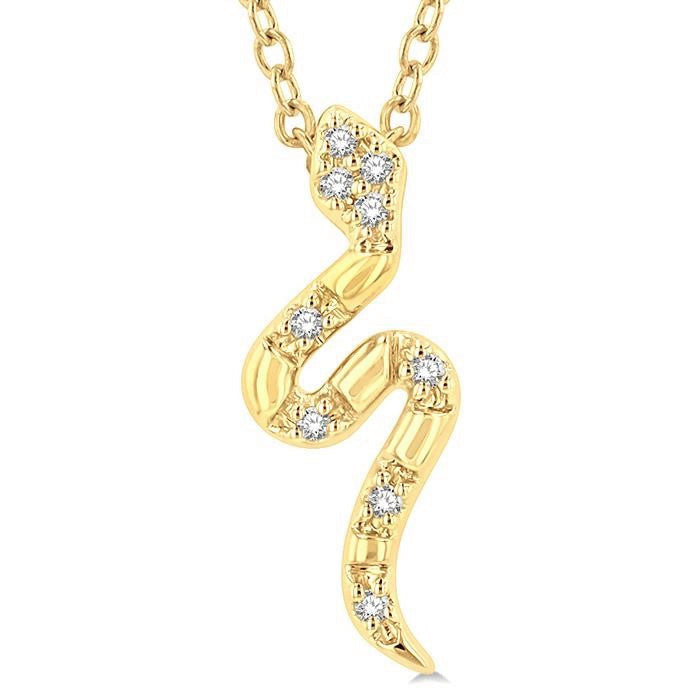 1/20 Ctw Snake Petite Round Cut Diamond Fashion Pendant With Chain in 10K Yellow Gold