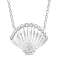 1/10 Ctw Nautical Seashell Petite Round Cut Diamond Fashion Pendant With Chain in 10K White Gold