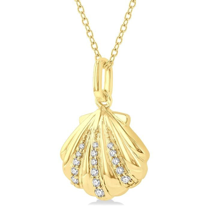 1/20 Ctw Marine Life Petite Seashell Round Cut Diamond Fashion Pendant With Chain in 10K Yellow Gold