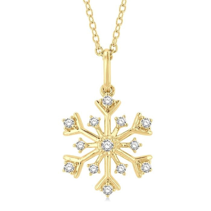 1/6 Ctw Petite Snowflake Round Cut Diamond Fashion Pendant With Chain in 10K Yellow Gold