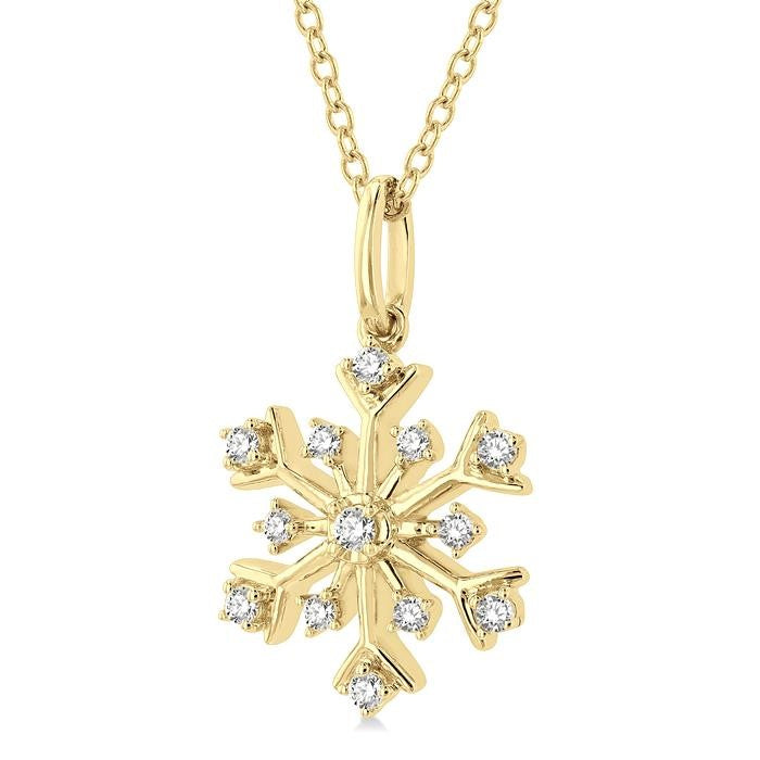 1/6 Ctw Petite Snowflake Round Cut Diamond Fashion Pendant With Chain in 10K Yellow Gold