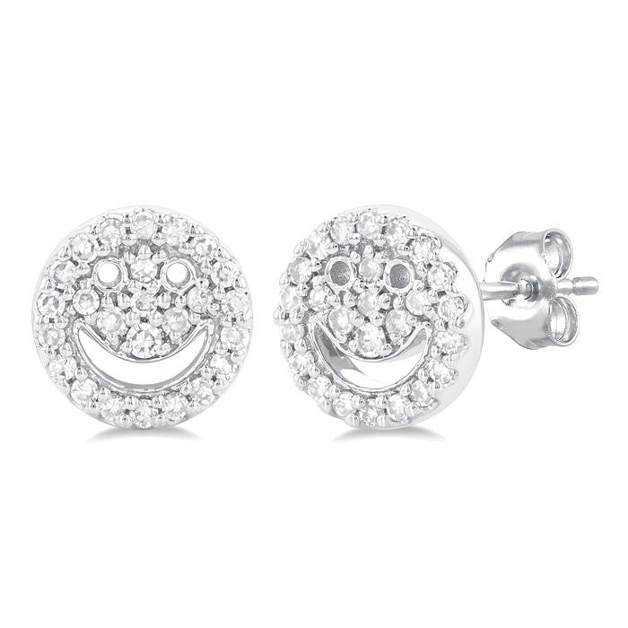 1/6 Ctw Petite Smiley Round Cut Diamond Fashion Stud Earrings in 10K White Gold