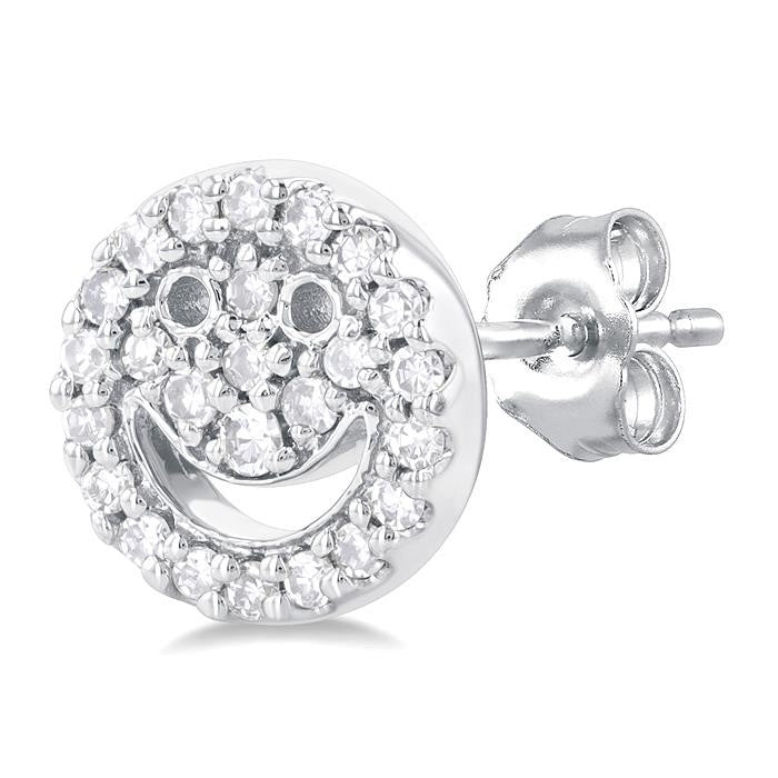 1/6 Ctw Petite Smiley Round Cut Diamond Fashion Stud Earrings in 10K White Gold