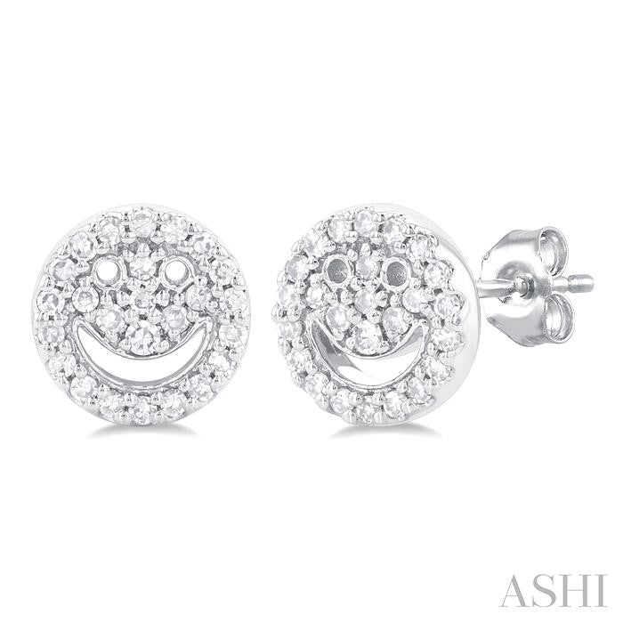 1/6 Ctw Petite Smiley Round Cut Diamond Fashion Stud Earrings in 10K White Gold