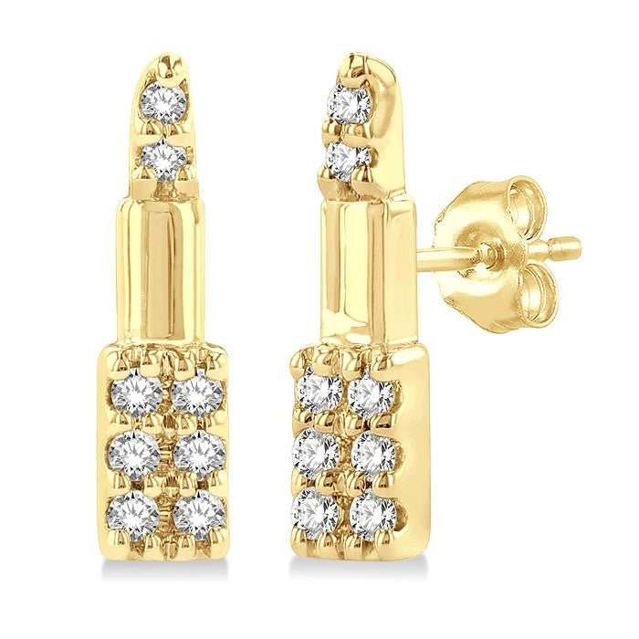 1/20 Ctw Petite Lipstick Round Cut Diamond Fashion Stud Earrings in 10K Yellow Gold