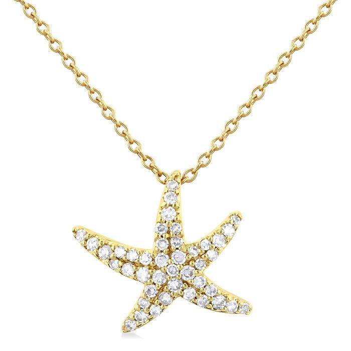 1/5 Ctw Petite Starfish Round Cut Diamond Fashion Pendant With Chain in 10K Yellow Gold