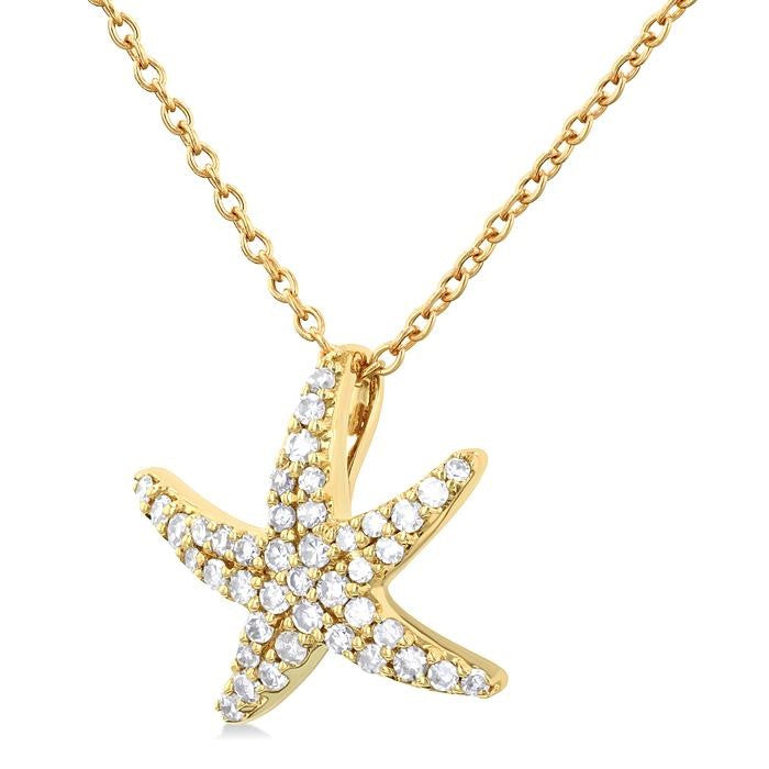 1/5 Ctw Petite Starfish Round Cut Diamond Fashion Pendant With Chain in 10K Yellow Gold