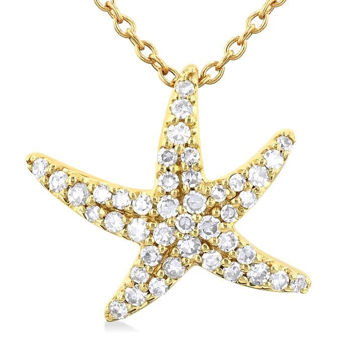 1/5 Ctw Petite Starfish Round Cut Diamond Fashion Pendant With Chain in 10K Yellow Gold