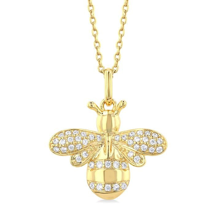 1/6 Ctw Petite Bumble Bee Round Cut Diamond Fashion Pendant With Chain in 10K Yellow Gold
