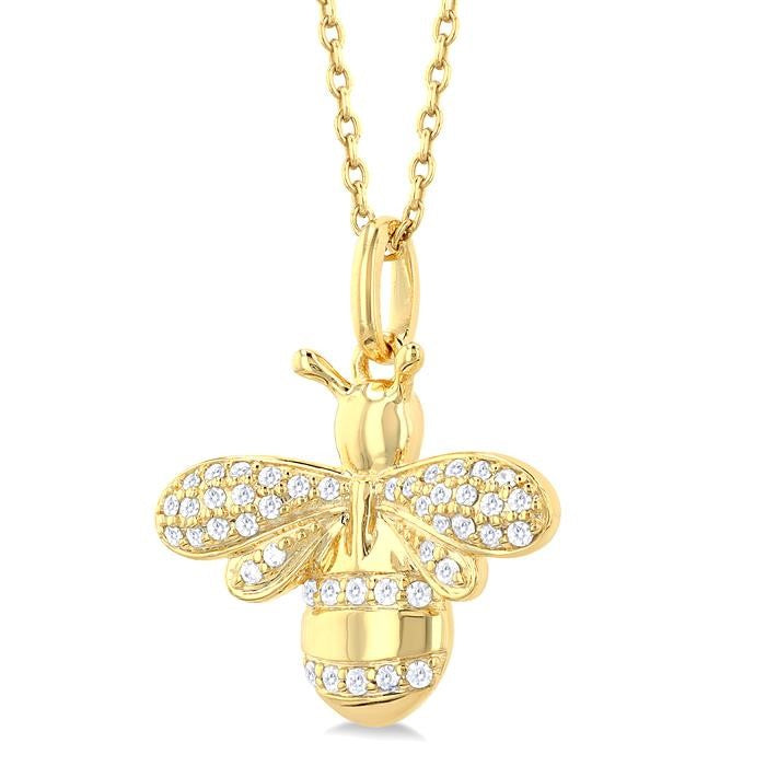 1/6 Ctw Petite Bumble Bee Round Cut Diamond Fashion Pendant With Chain in 10K Yellow Gold
