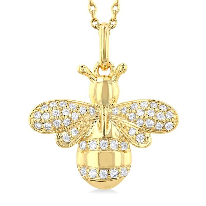 1/6 Ctw Petite Bumble Bee Round Cut Diamond Fashion Pendant With Chain in 10K Yellow Gold