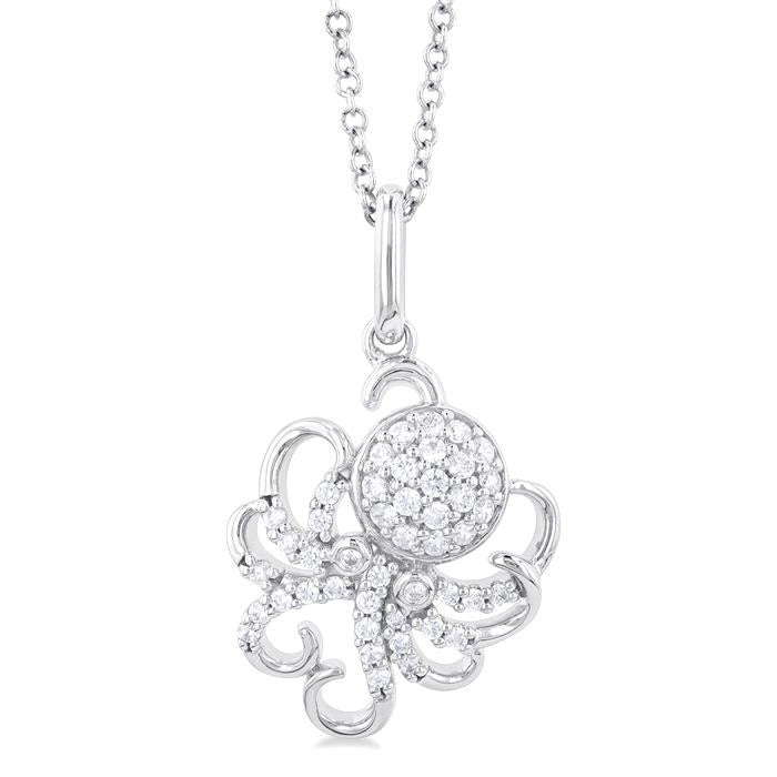 1/5 Ctw Petite Octopus Round Cut Diamond Fashion Pendant With Chain in 10K White Gold