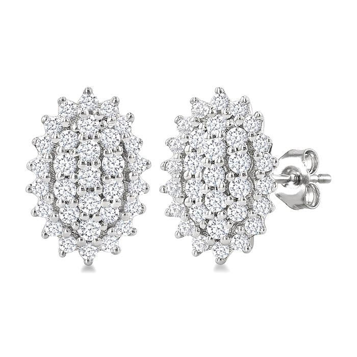 1/5 Ctw Petite Oval Shape Round Cut Diamond Cluster Fashion Stud Earrings in 10K White Gold
