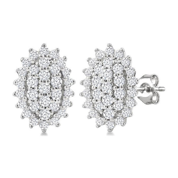 1/5 Ctw Petite Oval Shape Round Cut Diamond Cluster Fashion Stud Earrings in 10K White Gold