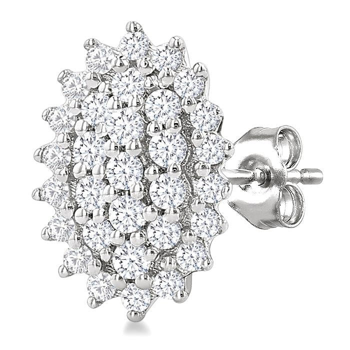 1/5 Ctw Petite Oval Shape Round Cut Diamond Cluster Fashion Stud Earrings in 10K White Gold