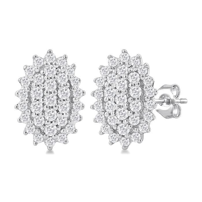 Oval Shape Petite Cluster Diamond Fashion Earrings
