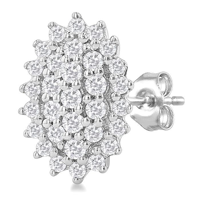 Oval Shape Petite Cluster Diamond Fashion Earrings