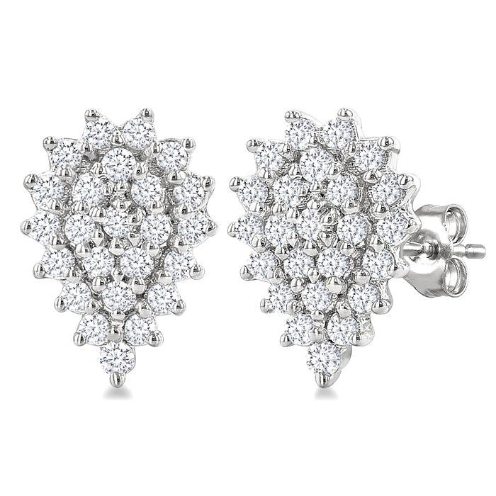 1/5 Ctw Petite Pear Shape Round Cut Diamond Cluster Fashion Stud Earrings in 10K White Gold