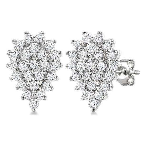 1/5 Ctw Petite Pear Shape Round Cut Diamond Cluster Fashion Stud Earrings in 10K White Gold