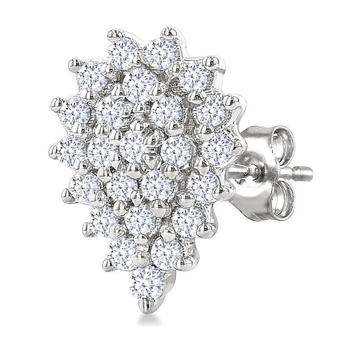 1/5 Ctw Petite Pear Shape Round Cut Diamond Cluster Fashion Stud Earrings in 10K White Gold