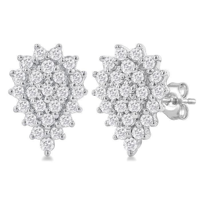 Pear Shape Petite Cluster Diamond Fashion Earrings