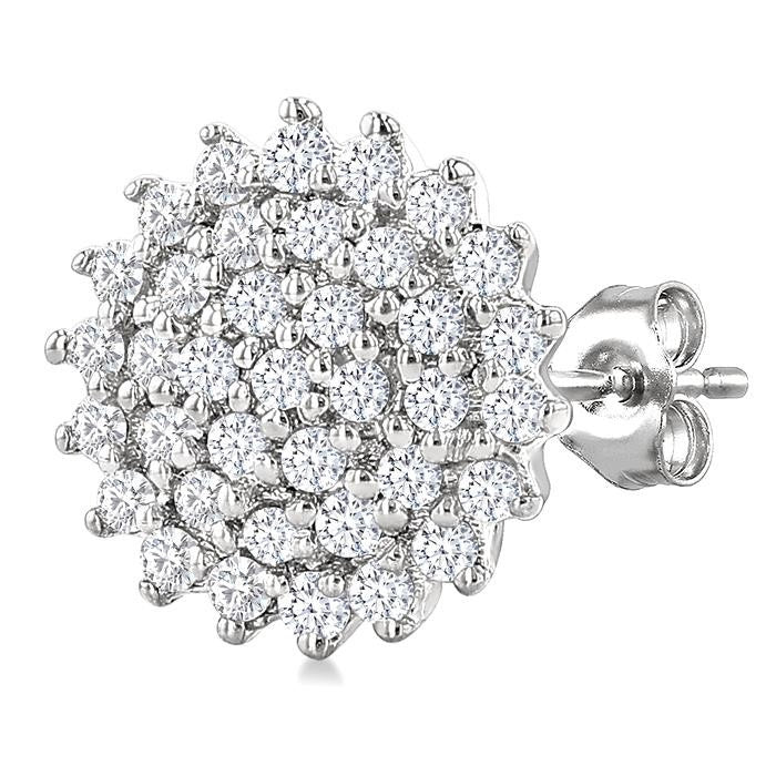 1/5 Ctw Petite Round Shape Round Cut Diamond Cluster Fashion Stud Earrings in 10K White Gold