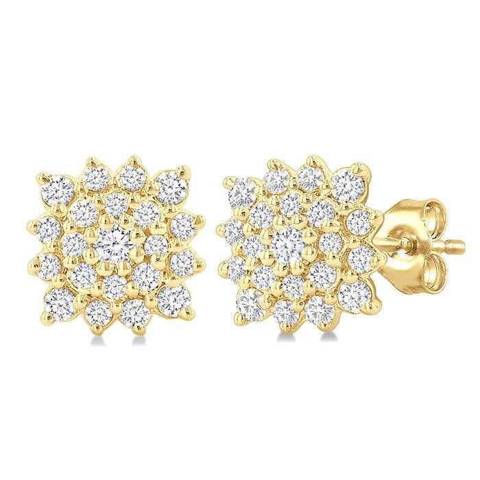 1/5 Ctw Petite Cushion Shape Round Cut Diamond Cluster Fashion Stud Earrings in 10K Yellow Gold