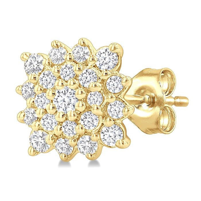 1/5 Ctw Petite Cushion Shape Round Cut Diamond Cluster Fashion Stud Earrings in 10K Yellow Gold