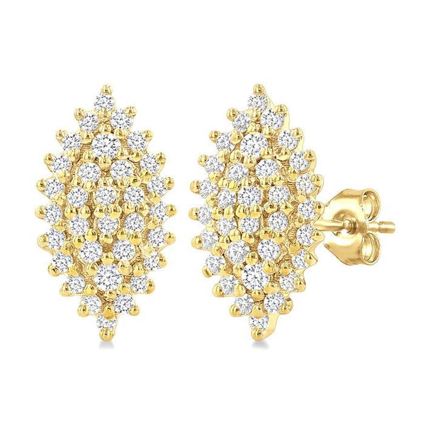 1/5 Ctw Petite Marquise Shape Round Cut Diamond Cluster Fashion Stud Earrings in 10K Yellow Gold