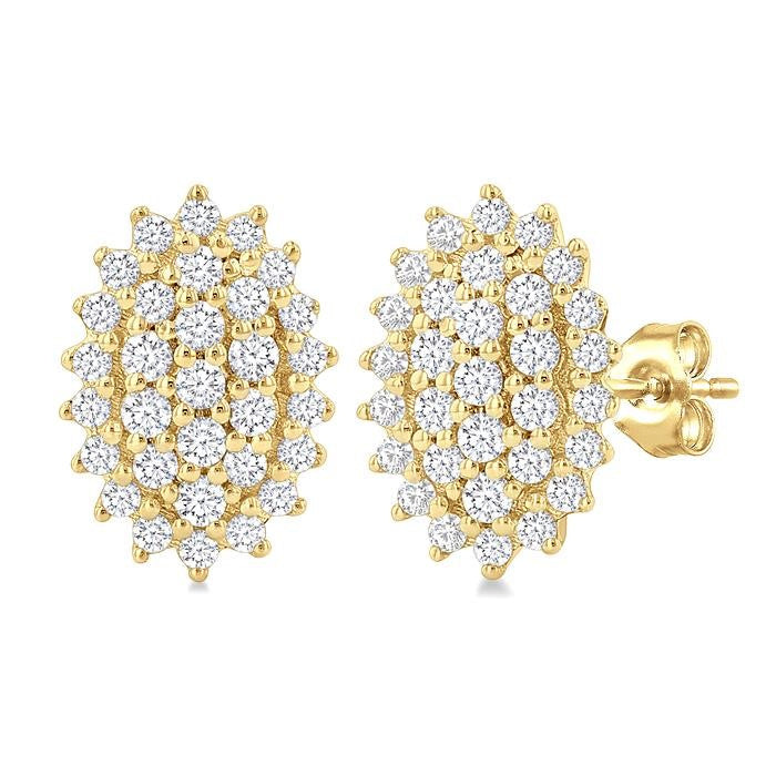 1/5 Ctw Petite Oval Shape Round Cut Diamond Cluster Fashion Stud Earrings in 10K Yellow Gold