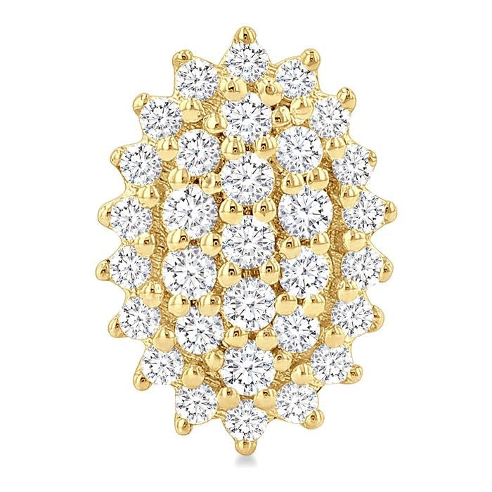 1/5 Ctw Petite Oval Shape Round Cut Diamond Cluster Fashion Stud Earrings in 10K Yellow Gold