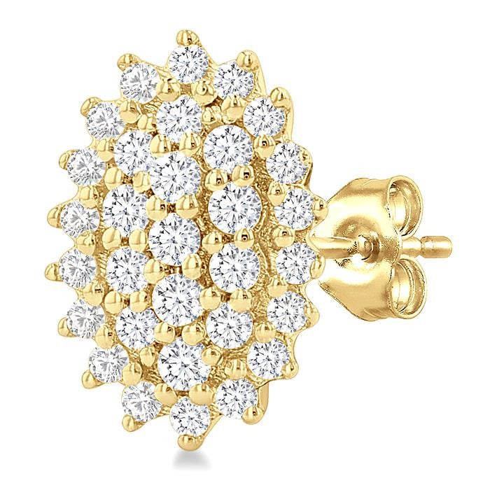 1/5 Ctw Petite Oval Shape Round Cut Diamond Cluster Fashion Stud Earrings in 10K Yellow Gold