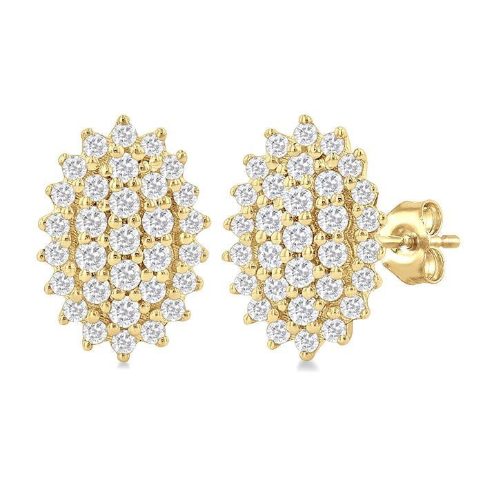 Oval Shape Petite Cluster Diamond Fashion Earrings