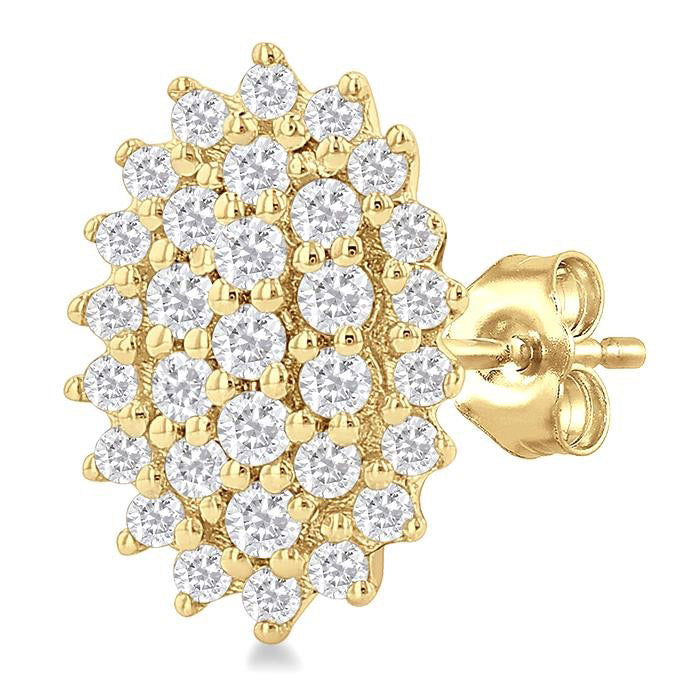 Oval Shape Petite Cluster Diamond Fashion Earrings