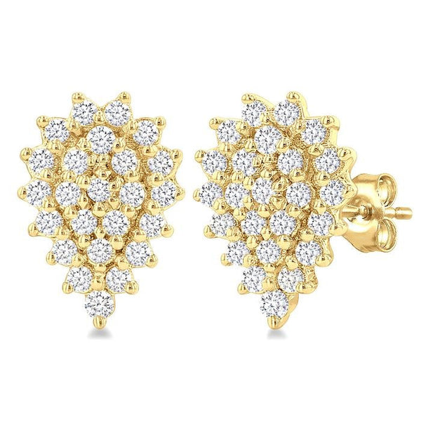 1/5 Ctw Petite Pear Shape Round Cut Diamond Cluster Fashion Stud Earrings in 10K Yellow Gold