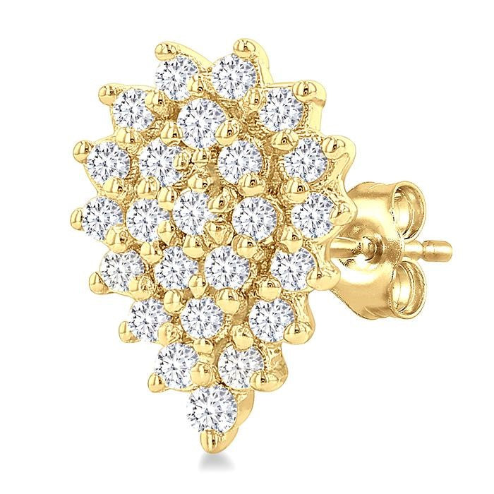 1/5 Ctw Petite Pear Shape Round Cut Diamond Cluster Fashion Stud Earrings in 10K Yellow Gold