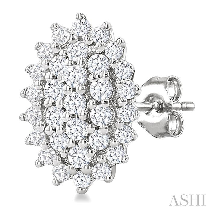 1/5 Ctw Petite Oval Shape Round Cut Diamond Cluster Fashion Stud Earrings in 10K White Gold