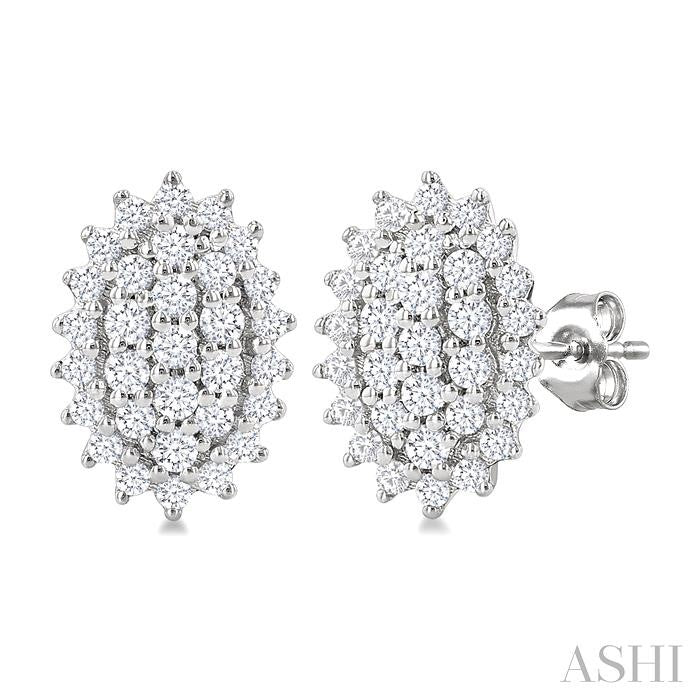 1/5 Ctw Petite Oval Shape Round Cut Diamond Cluster Fashion Stud Earrings in 10K White Gold