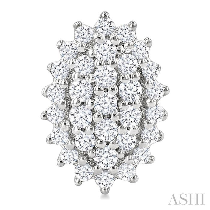 1/5 Ctw Petite Oval Shape Round Cut Diamond Cluster Fashion Stud Earrings in 10K White Gold