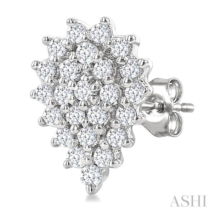 1/5 Ctw Petite Pear Shape Round Cut Diamond Cluster Fashion Stud Earrings in 10K White Gold