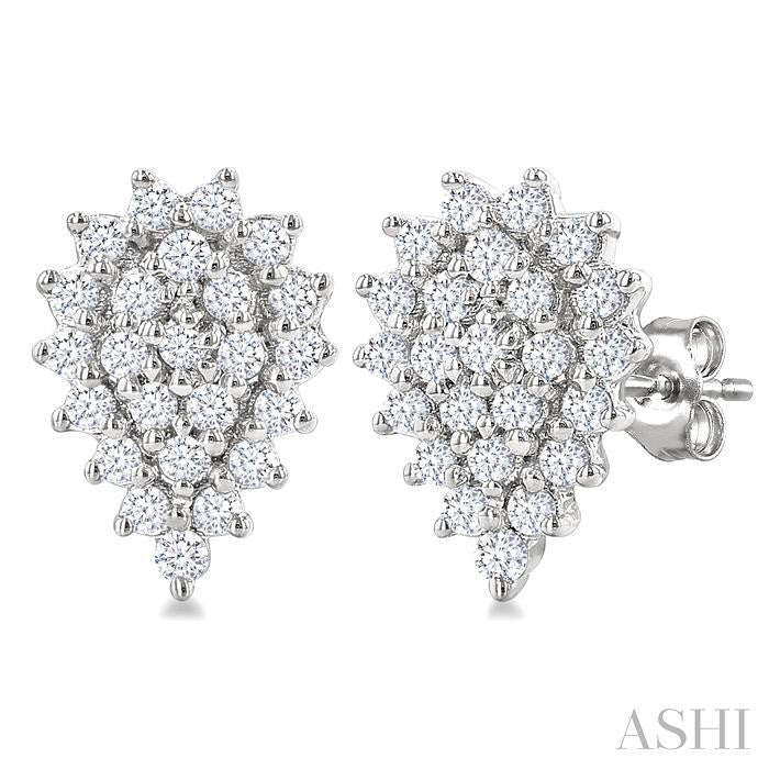 1/5 Ctw Petite Pear Shape Round Cut Diamond Cluster Fashion Stud Earrings in 10K White Gold