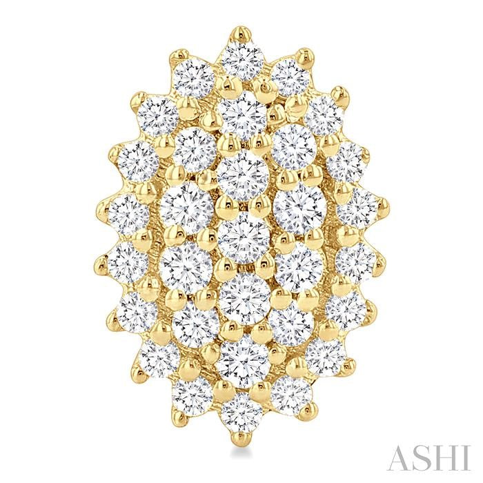 1/5 Ctw Petite Oval Shape Round Cut Diamond Cluster Fashion Stud Earrings in 10K Yellow Gold