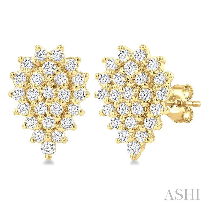 1/5 Ctw Petite Pear Shape Round Cut Diamond Cluster Fashion Stud Earrings in 10K Yellow Gold