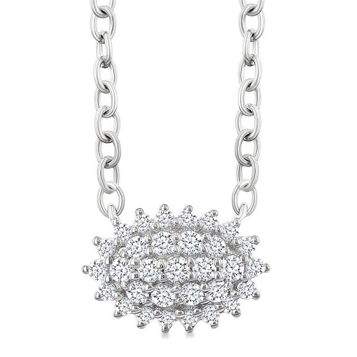 1/6 Ctw Petite East-West Set Oval Shape Round Cut Diamond Cluster Fashion Pendant With Chain in 10K White Gold