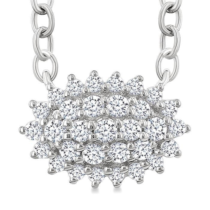 1/6 Ctw Petite East-West Set Oval Shape Round Cut Diamond Cluster Fashion Pendant With Chain in 10K White Gold