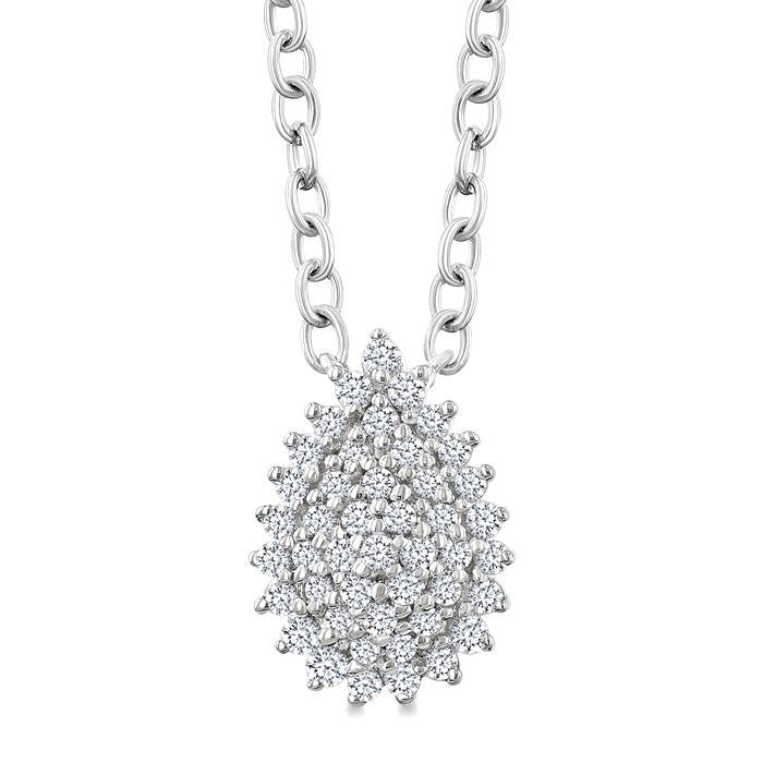 1/6 Ctw Petite Pear Shape Round Cut Diamond Cluster Fashion Pendant With Chain in 10K White Gold