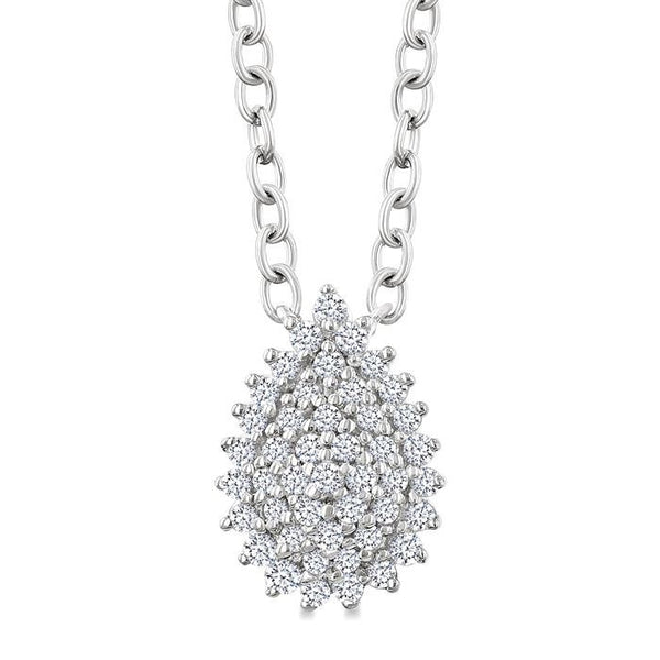 1/6 Ctw Petite Pear Shape Round Cut Diamond Cluster Fashion Pendant With Chain in 10K White Gold